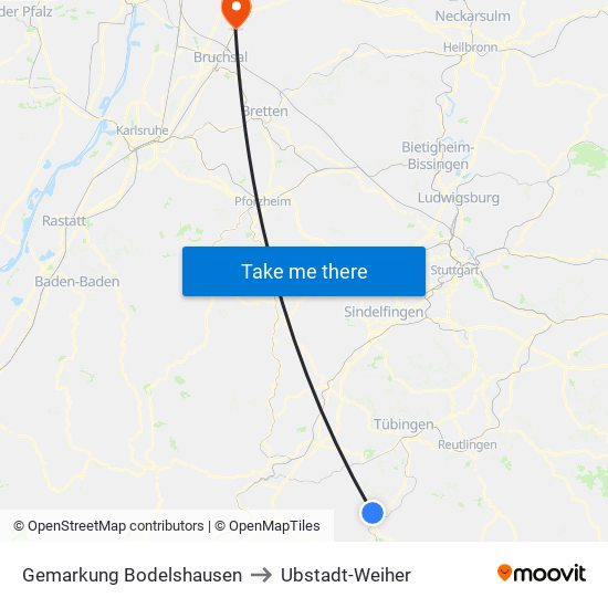 Gemarkung Bodelshausen to Ubstadt-Weiher map