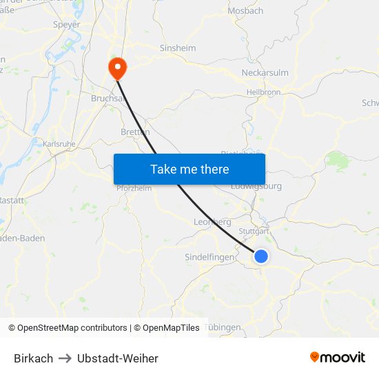 Birkach to Ubstadt-Weiher map