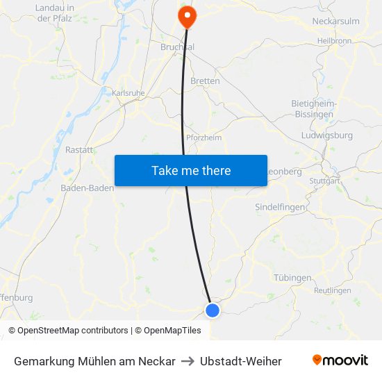 Gemarkung Mühlen am Neckar to Ubstadt-Weiher map