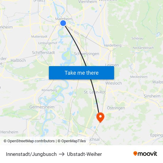 Innenstadt/Jungbusch to Ubstadt-Weiher map