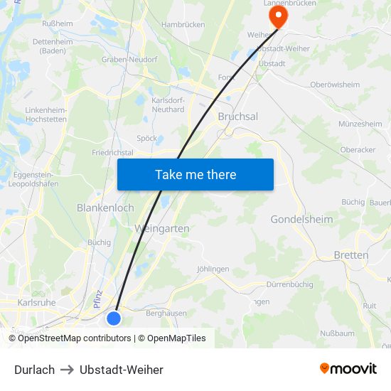 Durlach to Ubstadt-Weiher map