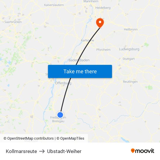 Kollmarsreute to Ubstadt-Weiher map
