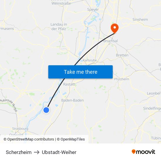 Scherzheim to Ubstadt-Weiher map