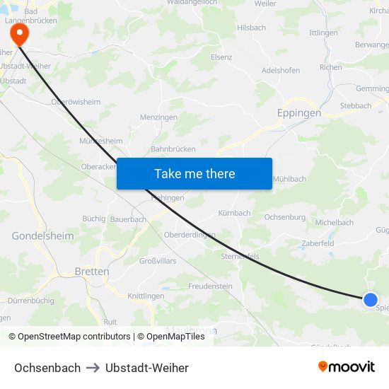 Ochsenbach to Ubstadt-Weiher map