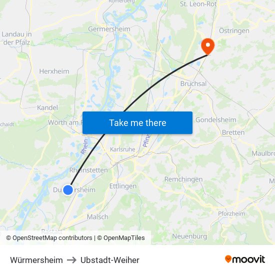 Würmersheim to Ubstadt-Weiher map