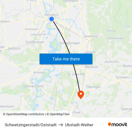 Schwetzingerstadt/Oststadt to Ubstadt-Weiher map
