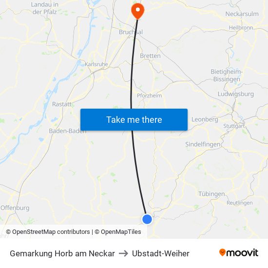 Gemarkung Horb am Neckar to Ubstadt-Weiher map