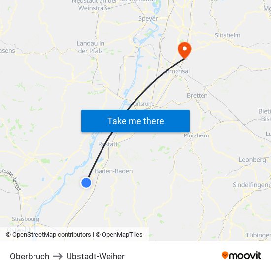 Oberbruch to Ubstadt-Weiher map