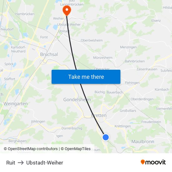 Ruit to Ubstadt-Weiher map