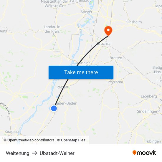 Weitenung to Ubstadt-Weiher map