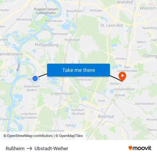 Rußheim to Ubstadt-Weiher map