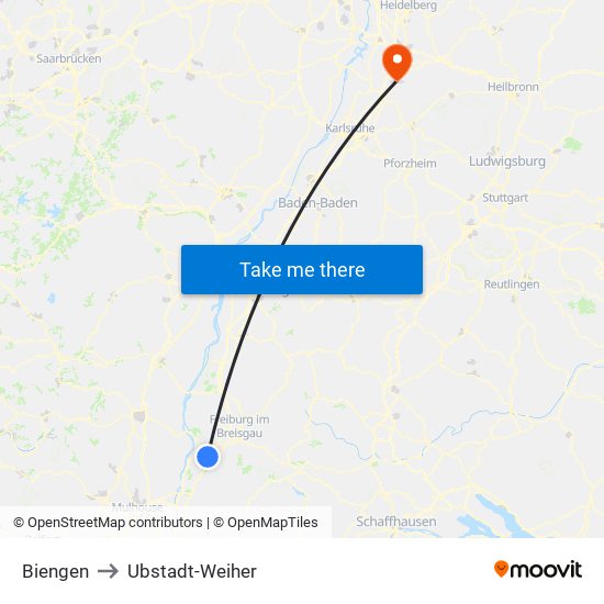 Biengen to Ubstadt-Weiher map