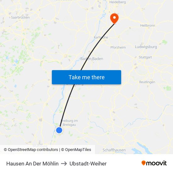 Hausen An Der Möhlin to Ubstadt-Weiher map