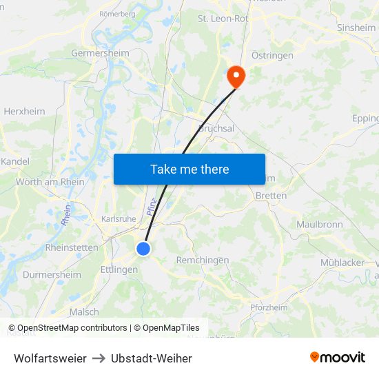 Wolfartsweier to Ubstadt-Weiher map