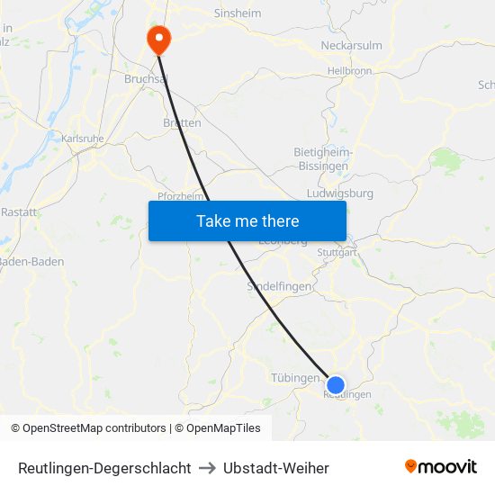 Reutlingen-Degerschlacht to Ubstadt-Weiher map