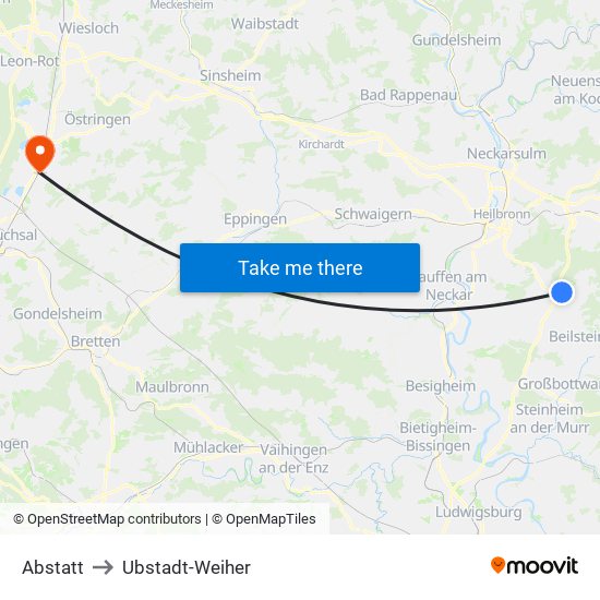 Abstatt to Ubstadt-Weiher map