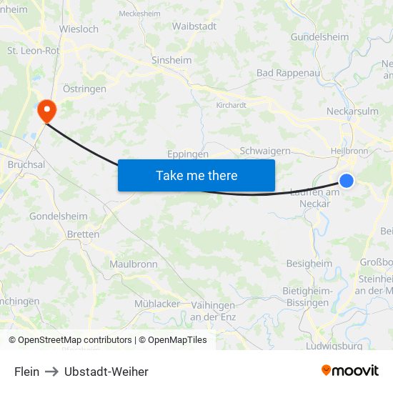 Flein to Ubstadt-Weiher map