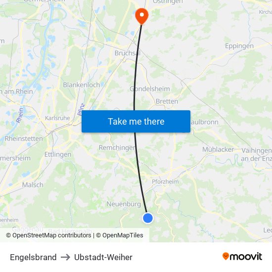 Engelsbrand to Ubstadt-Weiher map