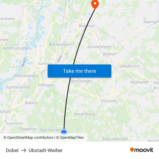 Dobel to Ubstadt-Weiher map