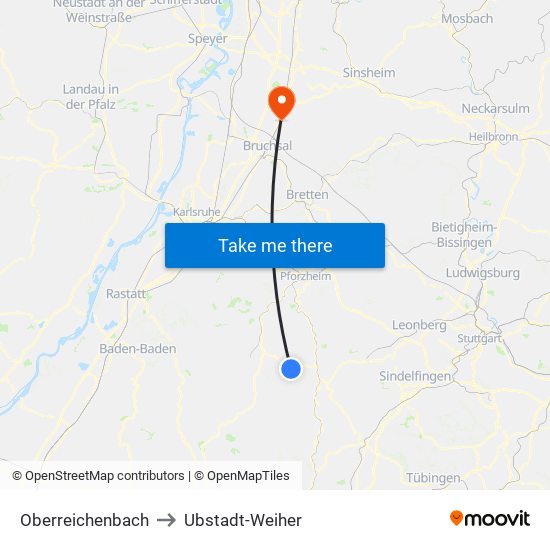 Oberreichenbach to Ubstadt-Weiher map