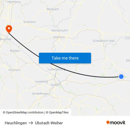 Heuchlingen to Ubstadt-Weiher map