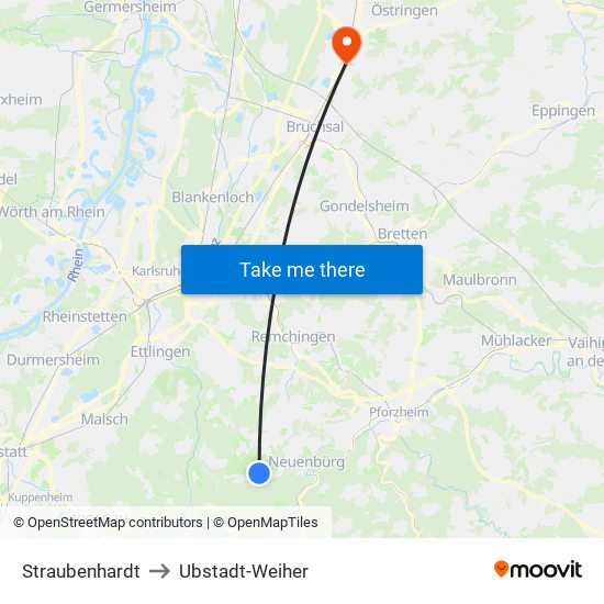 Straubenhardt to Ubstadt-Weiher map