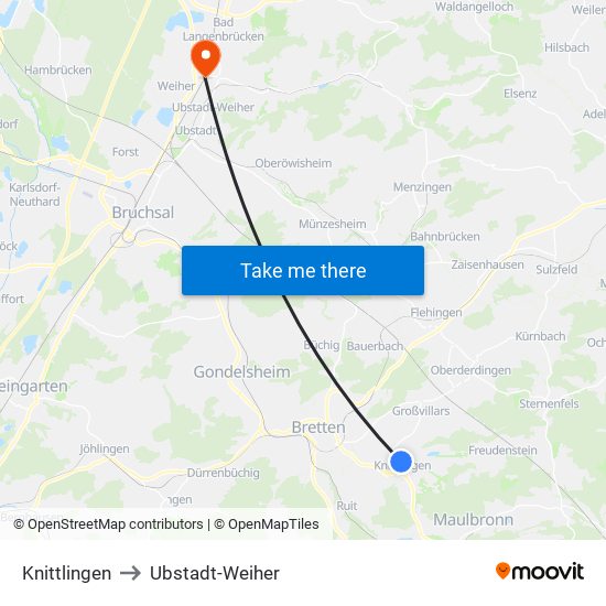 Knittlingen to Ubstadt-Weiher map