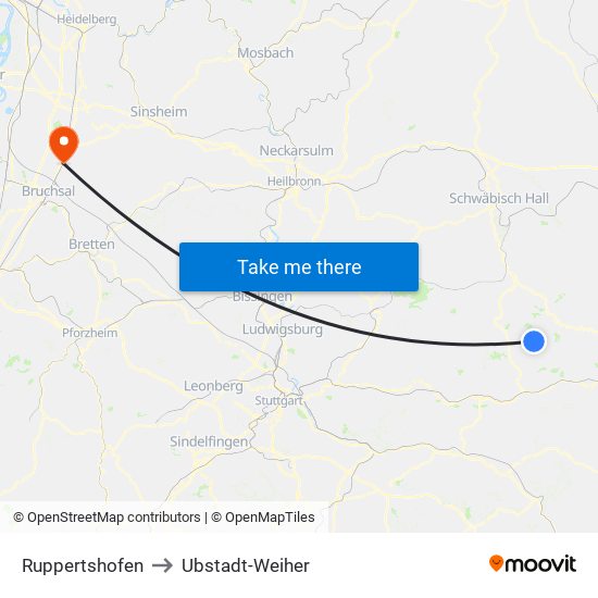 Ruppertshofen to Ubstadt-Weiher map