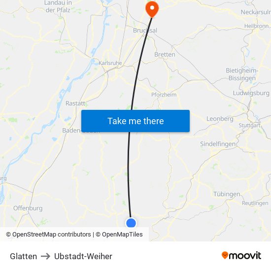 Glatten to Ubstadt-Weiher map