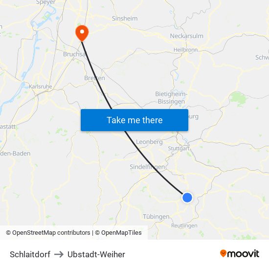 Schlaitdorf to Ubstadt-Weiher map