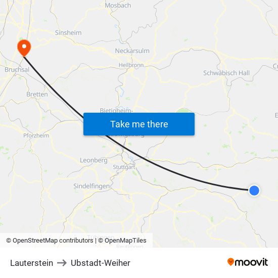 Lauterstein to Ubstadt-Weiher map