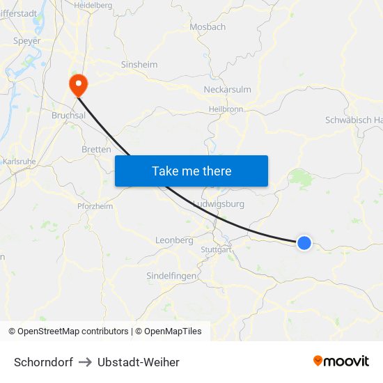 Schorndorf to Ubstadt-Weiher map