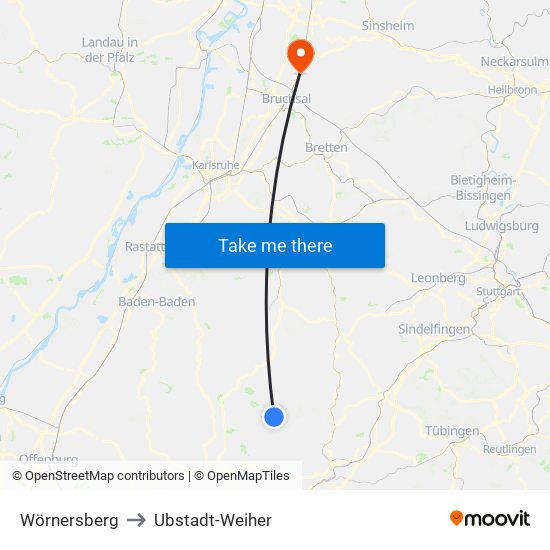 Wörnersberg to Ubstadt-Weiher map