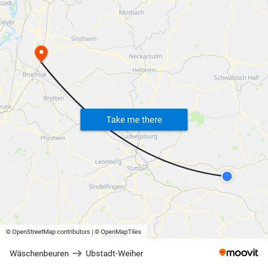 Wäschenbeuren to Ubstadt-Weiher map