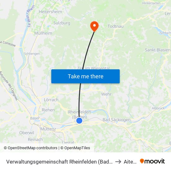 Verwaltungsgemeinschaft Rheinfelden (Baden) to Aitern map