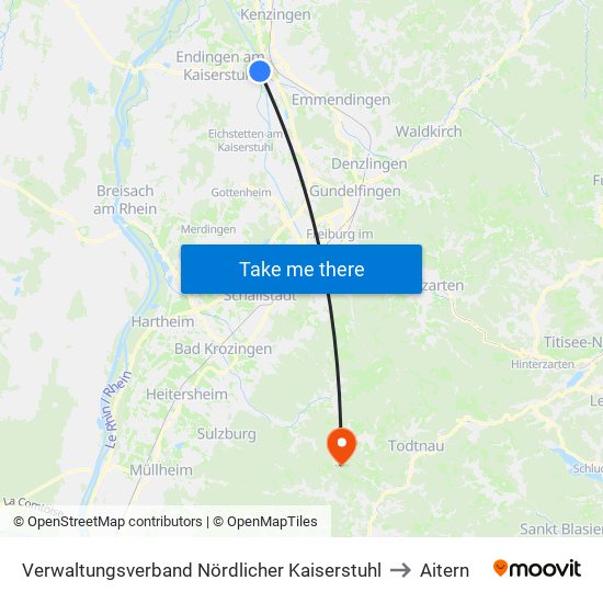 Verwaltungsverband Nördlicher Kaiserstuhl to Aitern map