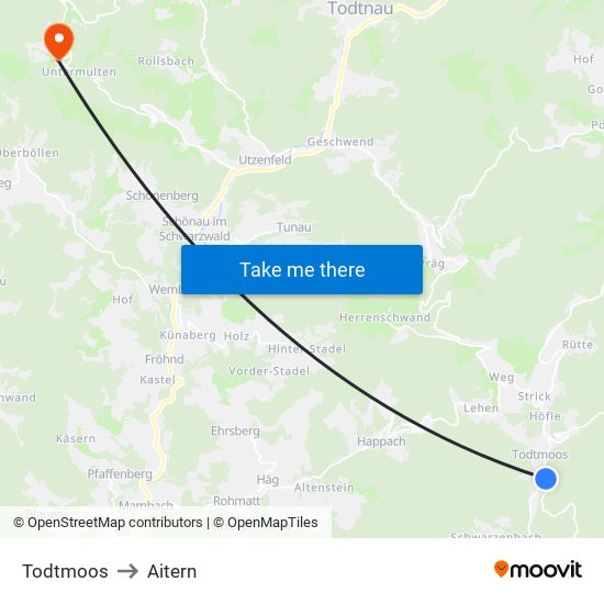 Todtmoos to Aitern map