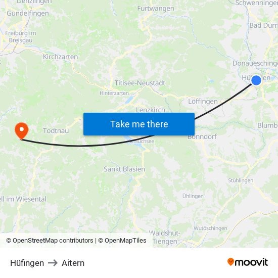 Hüfingen to Aitern map