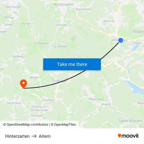 Hinterzarten to Aitern map