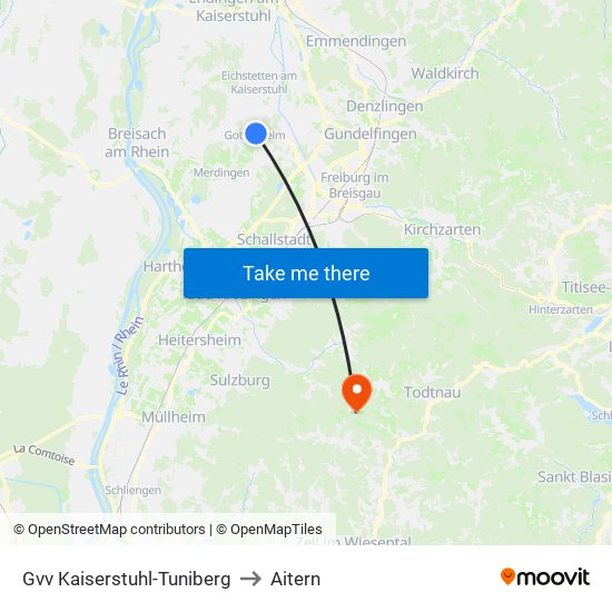 Gvv Kaiserstuhl-Tuniberg to Aitern map