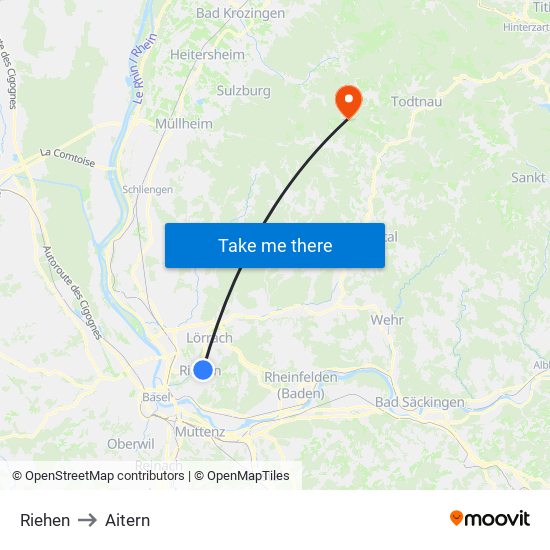 Riehen to Aitern map