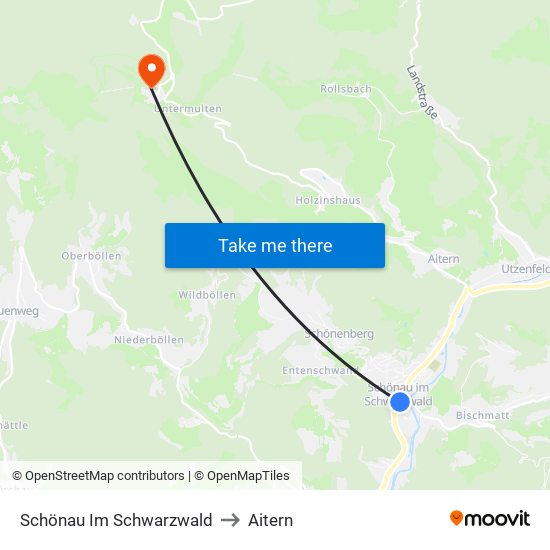 Schönau Im Schwarzwald to Aitern map