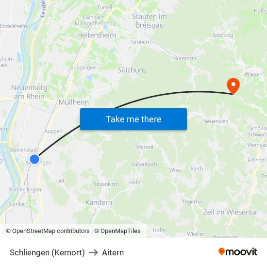 Schliengen (Kernort) to Aitern map