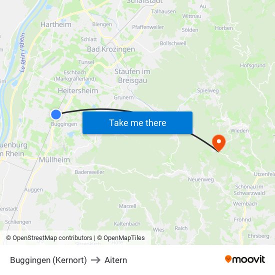 Buggingen (Kernort) to Aitern map