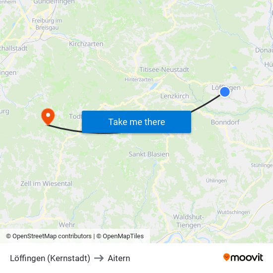 Löffingen (Kernstadt) to Aitern map