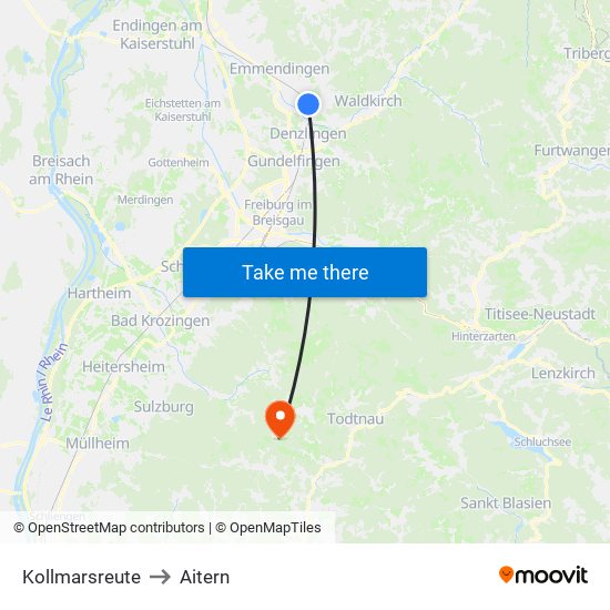 Kollmarsreute to Aitern map