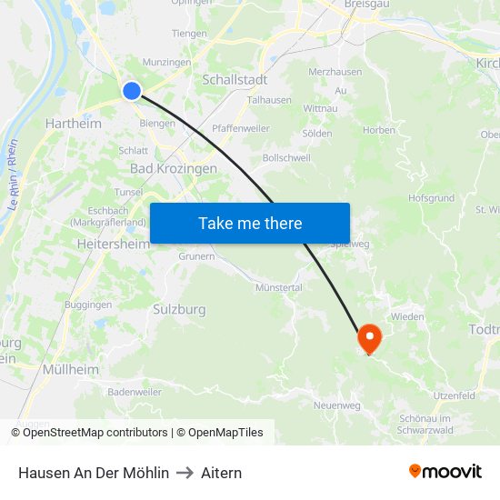 Hausen An Der Möhlin to Aitern map