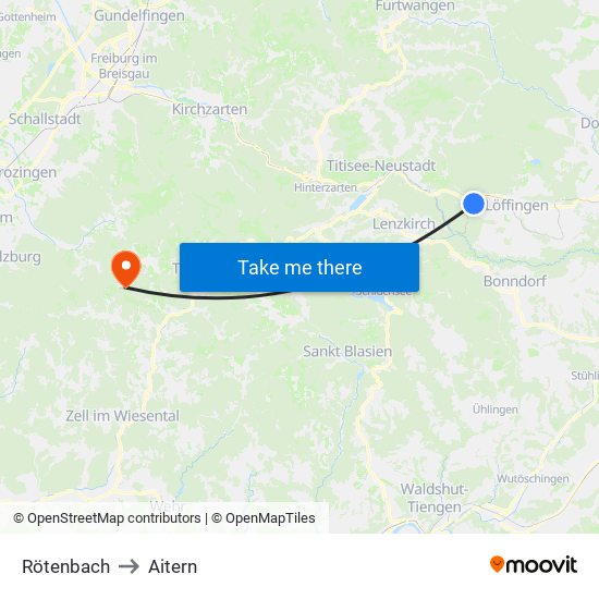 Rötenbach to Aitern map