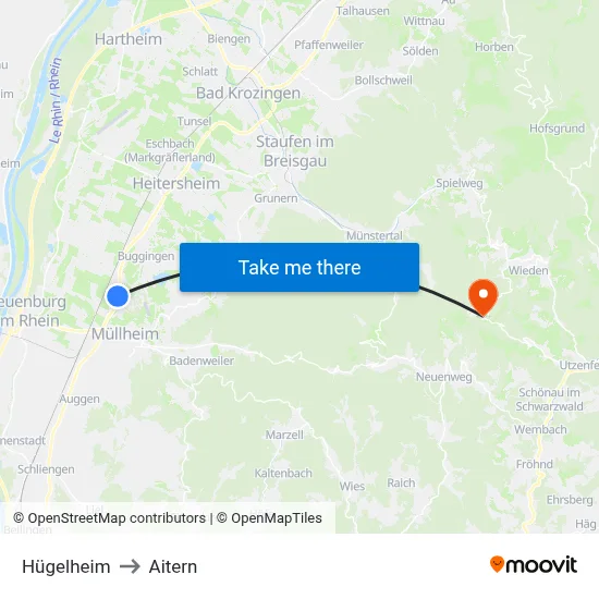 Hügelheim to Aitern map