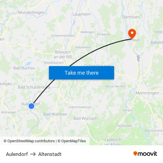 Aulendorf to Altenstadt map